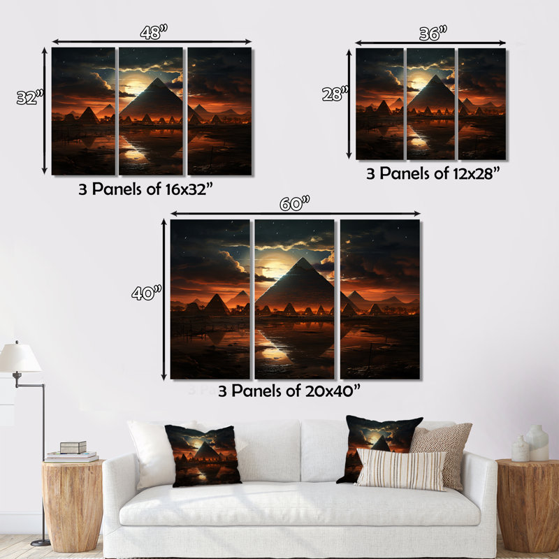 Égypte, sphinx mystique sur toile, 3 pièces, H 28 po x l 36 po x P 1 po