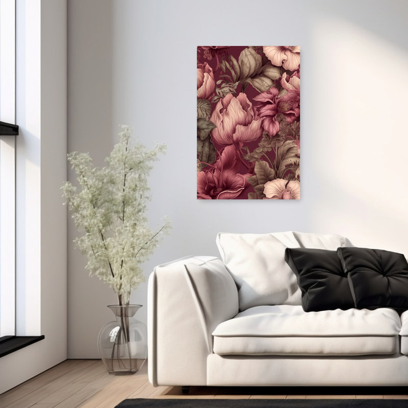 Art mural rétro fleur botanique foncé classique, 36" H x 24" W