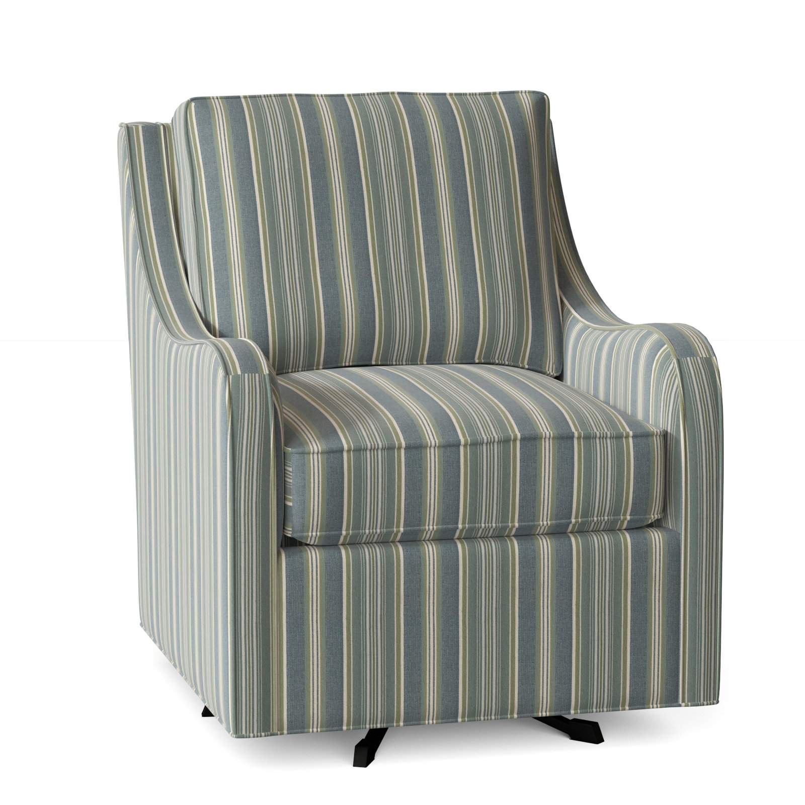 Koko Upholstered Down Filled Swivel Armchair, Green and Blue Stripe; 0252-54