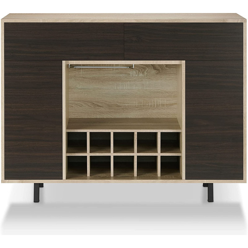 Contemporary Modern 10-Bottle Buffet Server, Natural Oak