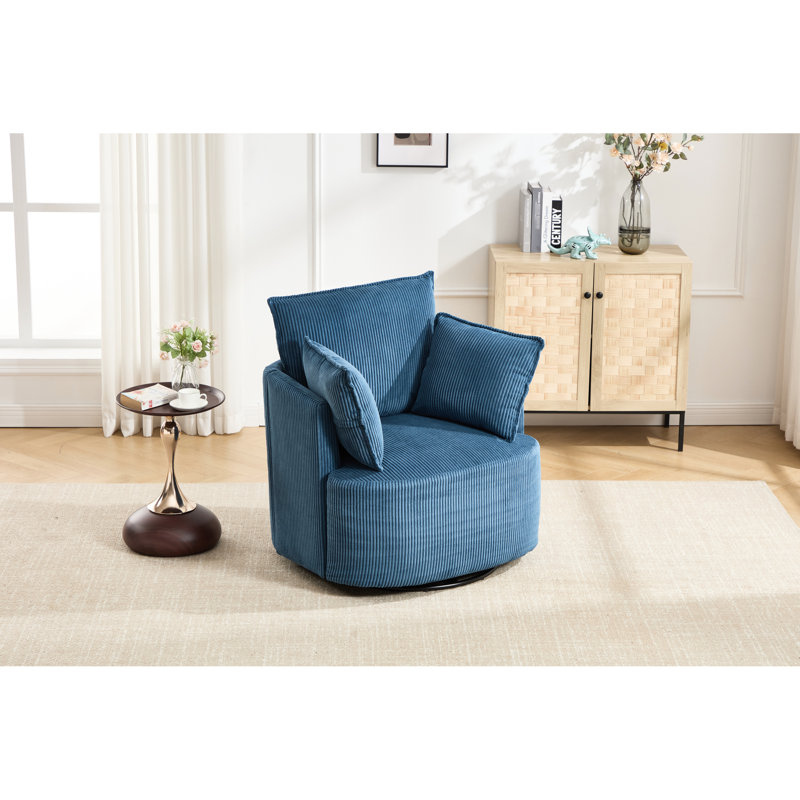 Fauteuil d'appoint moderne bleu pivotant à 360 degrés, structure en bois massif robuste, base en métal, chambre à coucher, salon, coin lecture d'une capacité de 350 lb, bureau, poids
