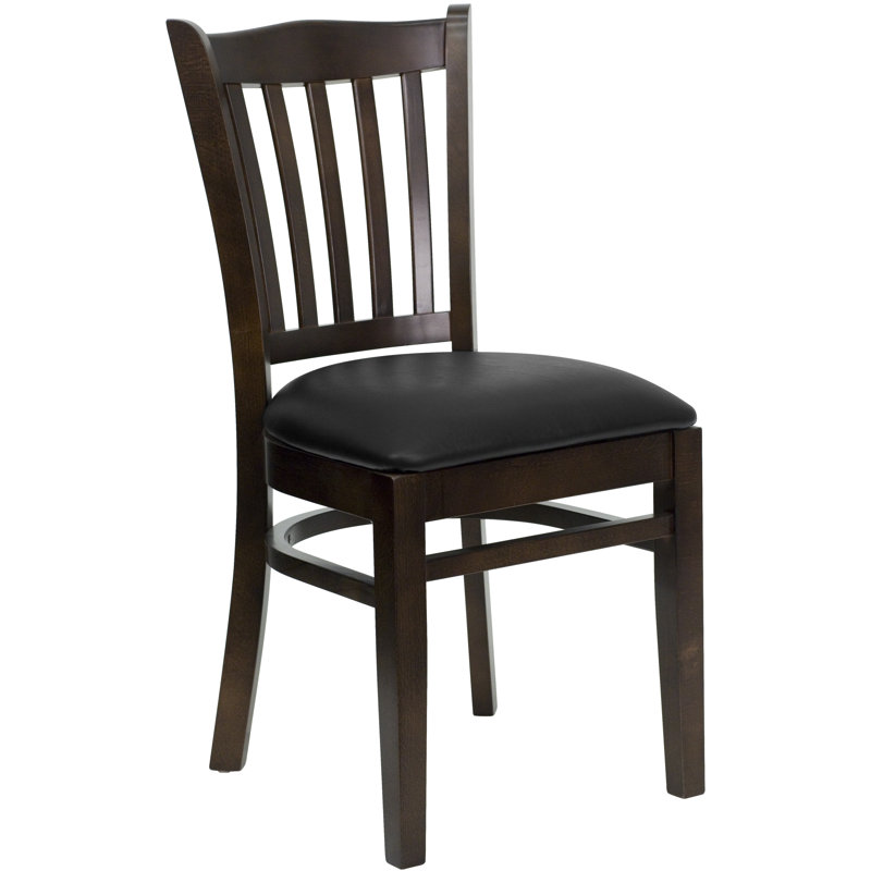 Orlison Vertical Slat Back Wooden Restaurant Chair, Walnut, Tan Vinyl
