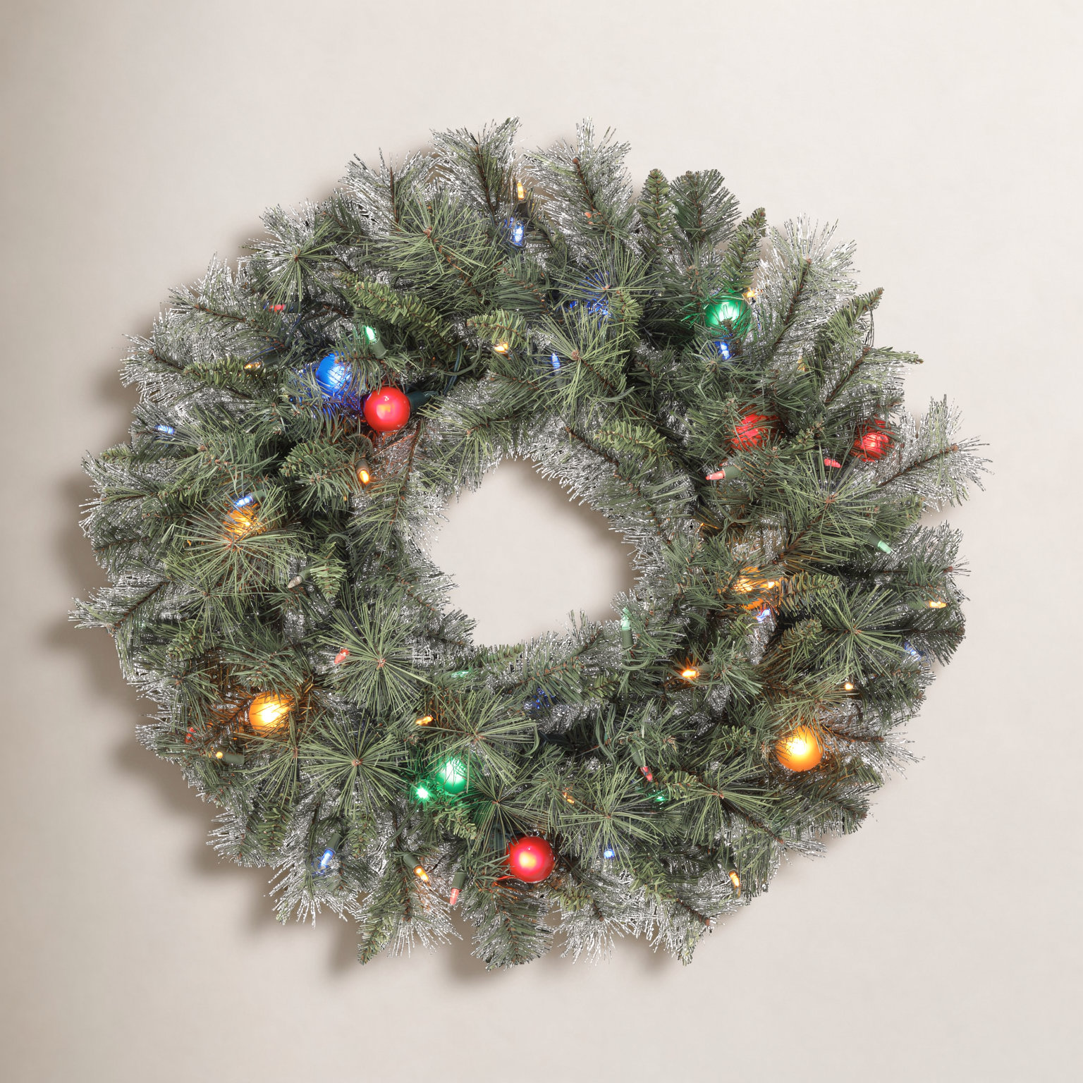 Pvc Greenery Pre-Lit Belgium Wreath, 30" W x 30" H x 6" D, Multicolored