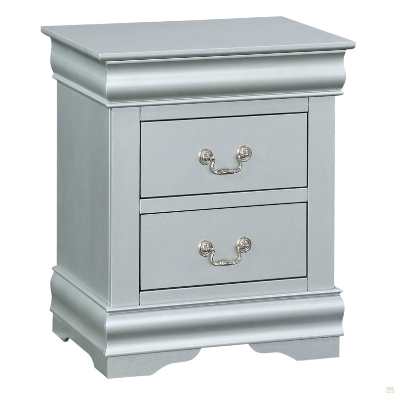 Table de chevet 2 tiroirs Platinum, Argent
