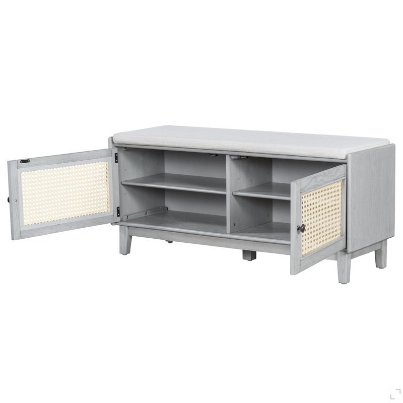 Banc d'entrée en rotin avec rangement Boho, Grey
