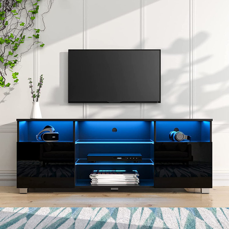 Quayshun TV Stand for TVs up to 65", Black, 18.11"H x 47.24"L x 13.77"W