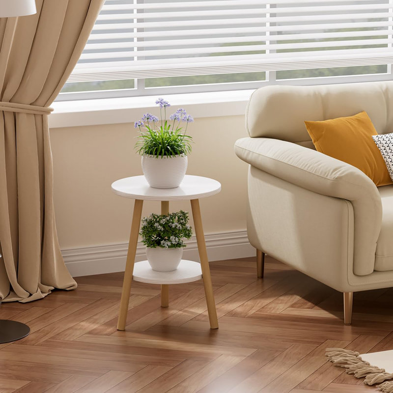 Table d'appoint ronde double épaisseur, Naturel, Blanc