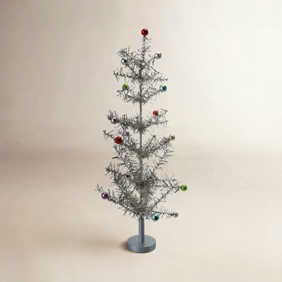 Tinsel Tabletop Tree with Ornaments