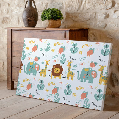 La toile crée un motif de tissu fantaisiste dans la jungle avec un adorable art mural animal