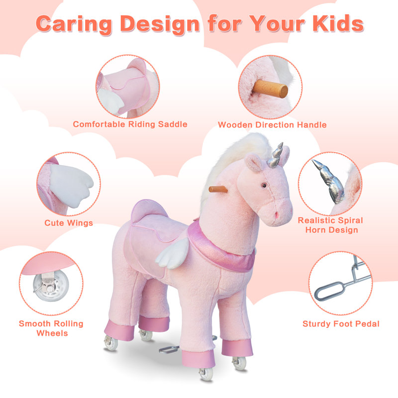 Ride On Unicorn Toys For Kids, Ride On Toy For 4 To 9 Years Old, 36.6'' Height Riding Horse Rider Mechanical Walking Action Plush Animal, No Battery Or Electricity, Max Load 165Lbs