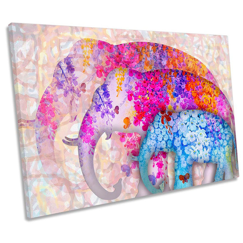 Elephants Flowers - Wrapped Canvas Print, 50.8cm H x 76.2cm W x 2cm D