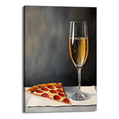 Champagne And Pizza Wall Art Vintage Gourmet Canvas Print Food And Drink Painting For Dining Room Kitchen Home Wall Decor(Artwork-2,24"X36")