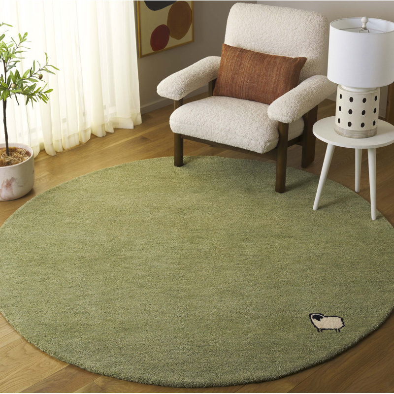 Racheal Hand Tufted Wool/Cotton Area Rug in Light Green, Round 6'