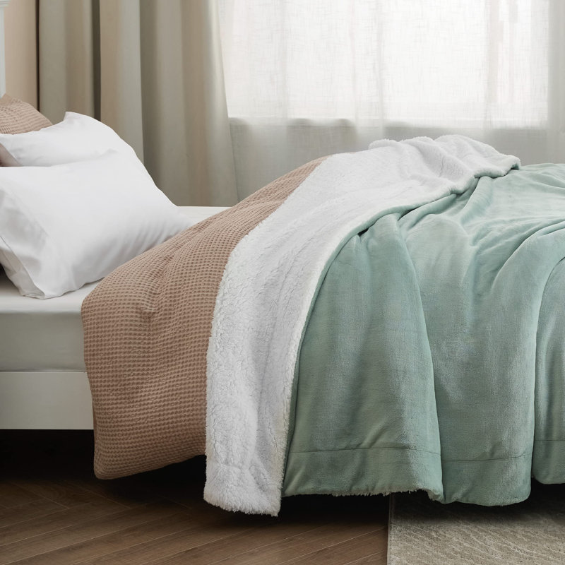 Bedsure Soft Sherpa Fleece Throw Blanket, Jadeite, 220cm x 240cm