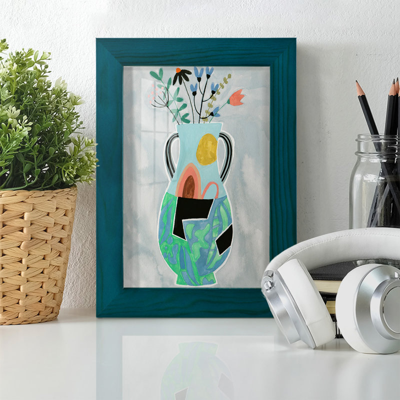 «Geesey Collage Vase I», encadré sur papier, H 8 po x l 6 po x P 1 po, Bleu