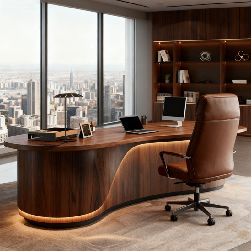 Table de bureau 94,49 po de style chinois haut de gamme en bois de frêne blanc et brun massif