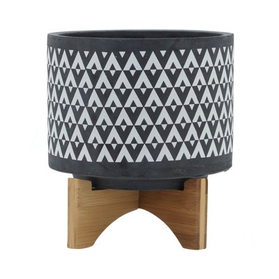CERAMIC 8" AZTEC PLANTER ON WOODEN STAND