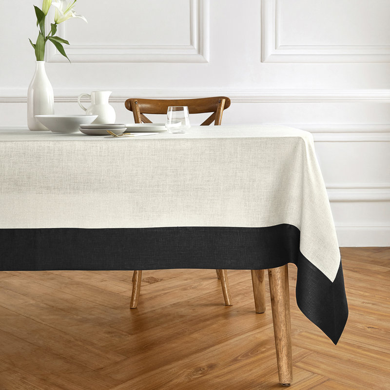 Contempo - 100% Pure Linen Tablecloth, 120" x 60", Black/Natural