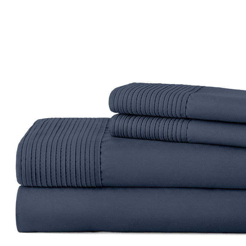 Southshore Fine Linens Vilano Extra Deep Pocket Pleated Sheet Set, Double-Brushed Microfiber 21-Inch Deep Pocket Sheets with Pleated Hem, 2 Pillowcases, California King, Dark Blue
