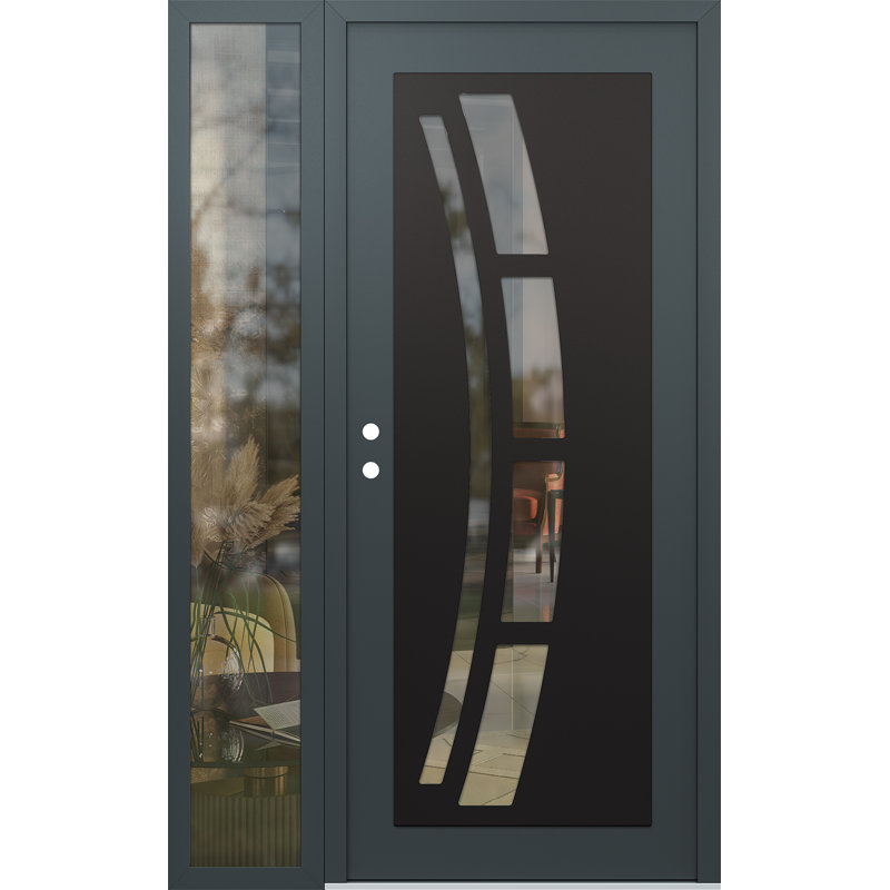 C12 droite 52 po X 80 po Panneau d'entrée en verre anthracite et anthracite à panneau avec porte d'entrée pré-montée en verre transparent Sidelite