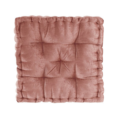 Azza Dusty Peach Poly Chenille Soft Sheen Scalloped Edge Square 20x20" Floor Pillow Cushion