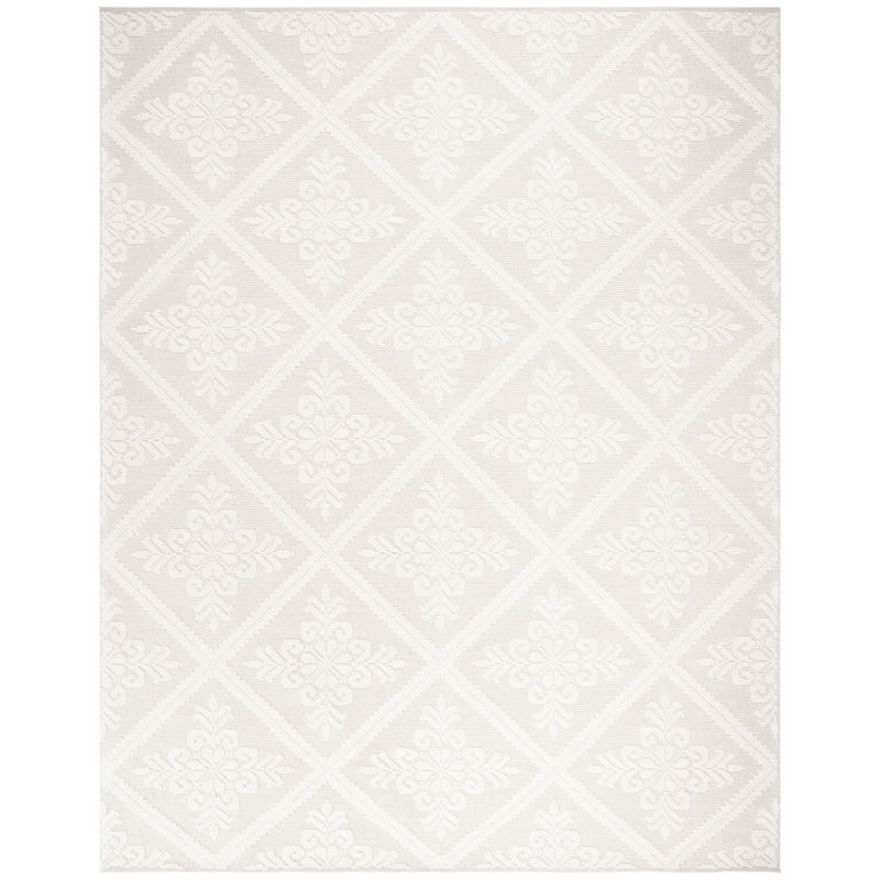 Elegant Ivory Square Hand-Knotted Wool-Cotton Blend Area Rug