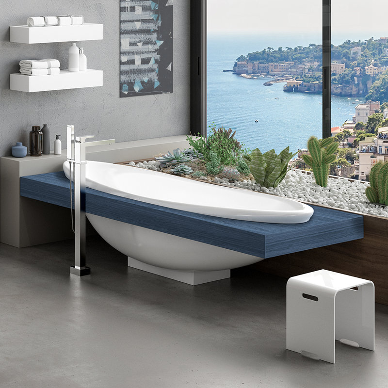 Suave 78.75'' L Freestanding Soaking Bathtub, Natural Cherry