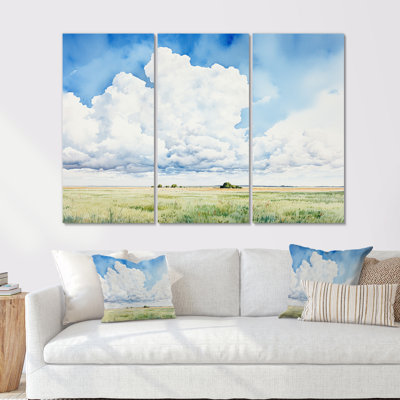 Ensemble de salon blanc avec nuages blancs, paysage minimaliste III