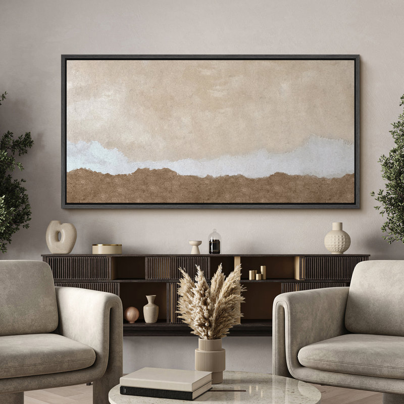 Paysage subtil, horizon, tons terreux, art moderne, H 30 po x l 60 po, Noir, noir, noir, noir