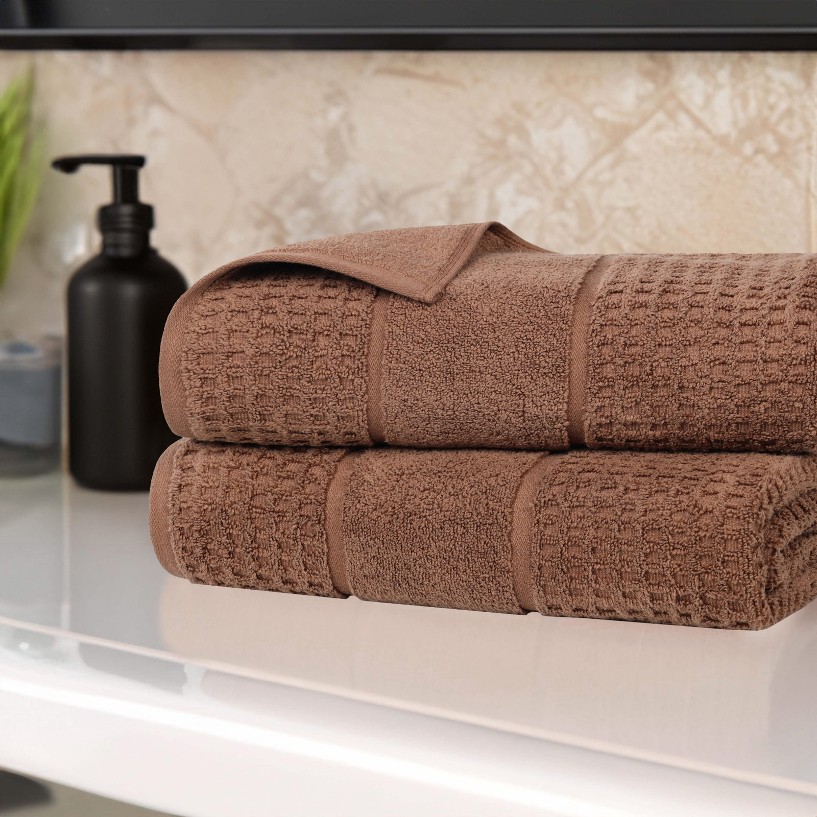 Hiyabel Waffle Cotton Bath Sheet Set, Chocolate