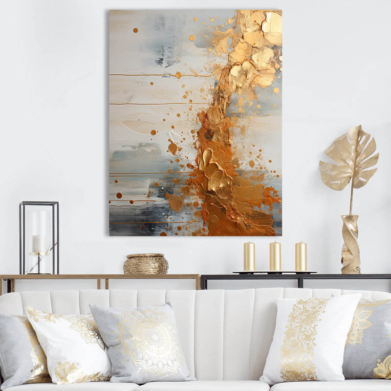 Or et gris Rhythms Champagne - Champagne, art mural, Toile tendue, H 40 po x l 30 po x P 1,5 po