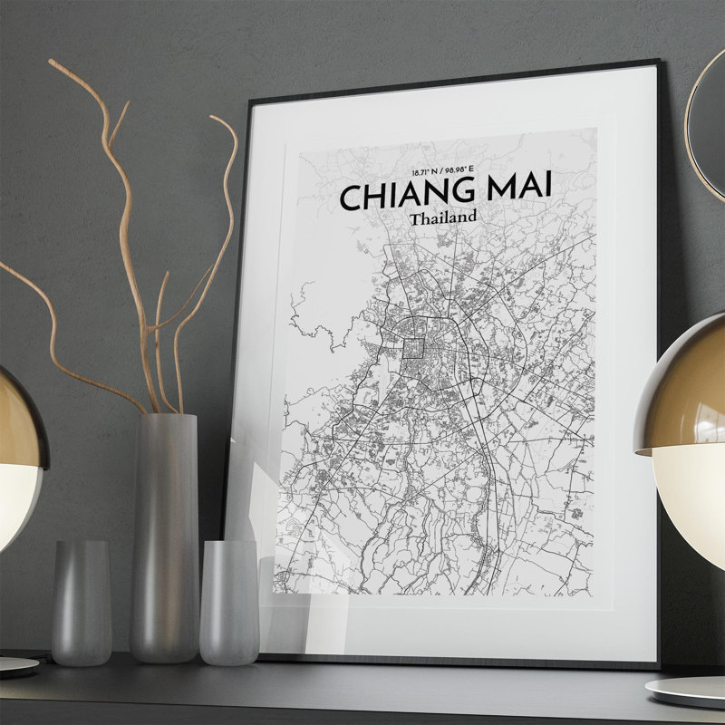 Chiang Mai City Map in Tones 1 Piece Wall Art, 36cm H x 24cm W x 0.05cm D