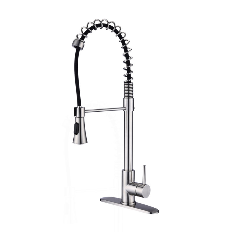 Commercial Modern Single Handle Spring High Arc Kitchen Faucet Brushed Nickel, Brushed Nickel