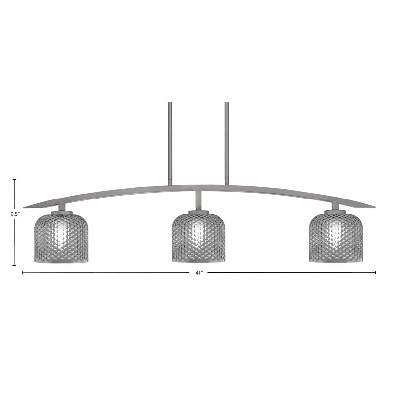 Luminaire pour îlot de cuisine 3 lumières kurve au fini graphite avec verre texturé de 6 po, Noir / transparent