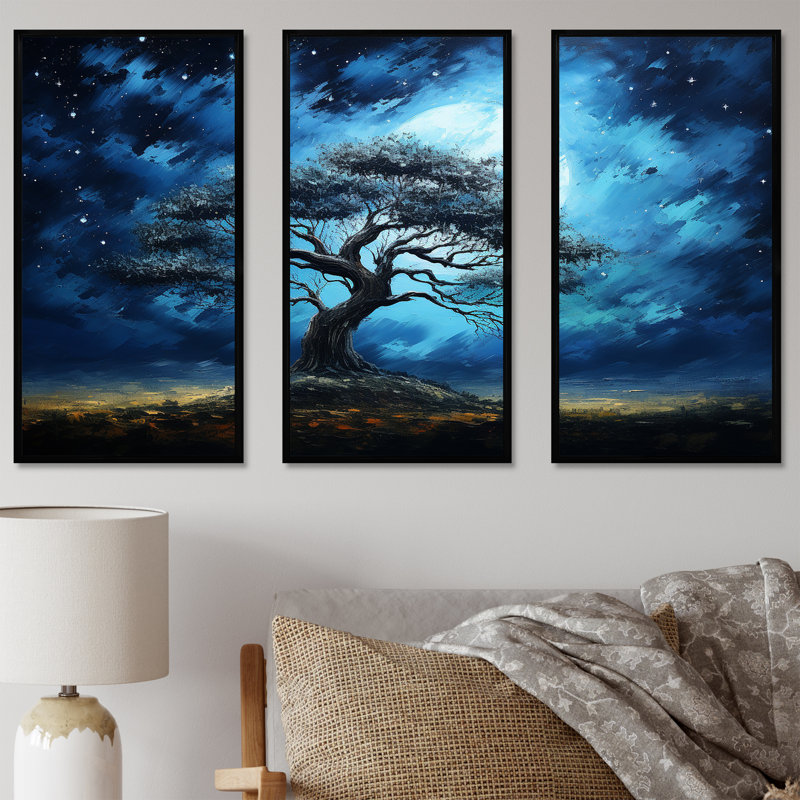 Arbre bleu d'Afrique, Serengeti, art mural 5, Cadre flottant noir, H 32 po x l 48 po x P 1 po