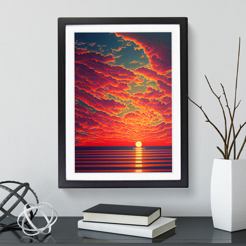 XV1022-600X An Exhilarating Ocean Sunset - Single Picture Frame Print, 64cm H x 46cm W, Black