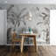 Murale rétro avec bananeraie et oiseaux tropicaux-32828240