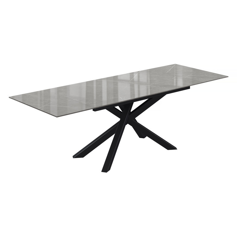 Baudoin Extendable Metal Base Dining Table, Grey