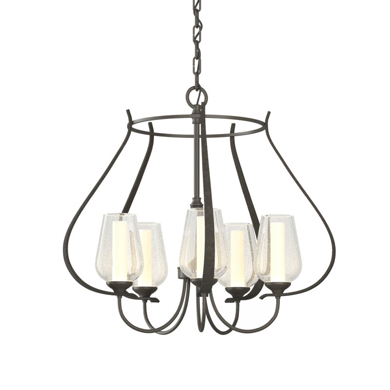 Lustre géométrique à 5 lumières Flora, Fumée foncée, Opale et verre bullé