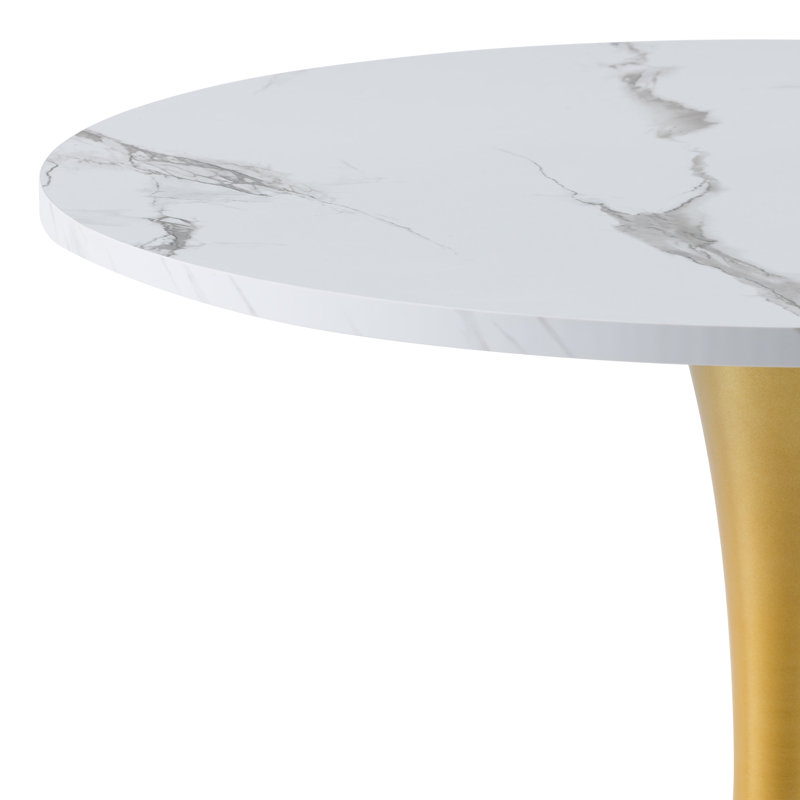 Table de salle à manger 27,5 po, Brun doré, Marbre blanc