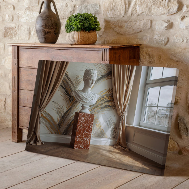 Toile, une scène d'intérieur classique mettant en vedette un buste en marbre blanc sur un art mural, H 9 po x l 12 po