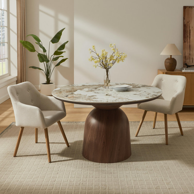 Ivy Bronx 51.18" Round Marble Look Sintered Stone Pedestal Dining Table ...