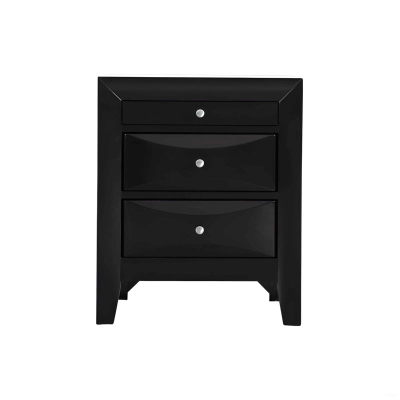 Table de chevet noire élégante avec tiroirs, Noir