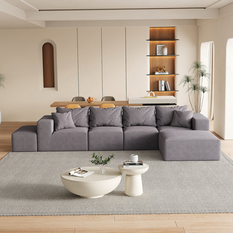 Ensemble de canapé modulaire rembourré en chenille Modern, canapé modulaire en forme de L avec 6 coussins pour un agencement flexible