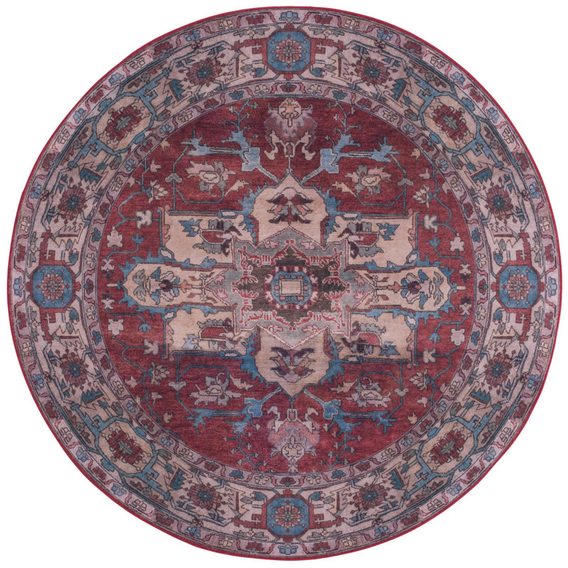 Sonia Oriental Red/Beige Power Loom Area Rug, Round 6'