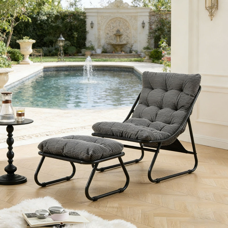 Chaise longue d'extérieur avec repose-pieds pour patio, Gris