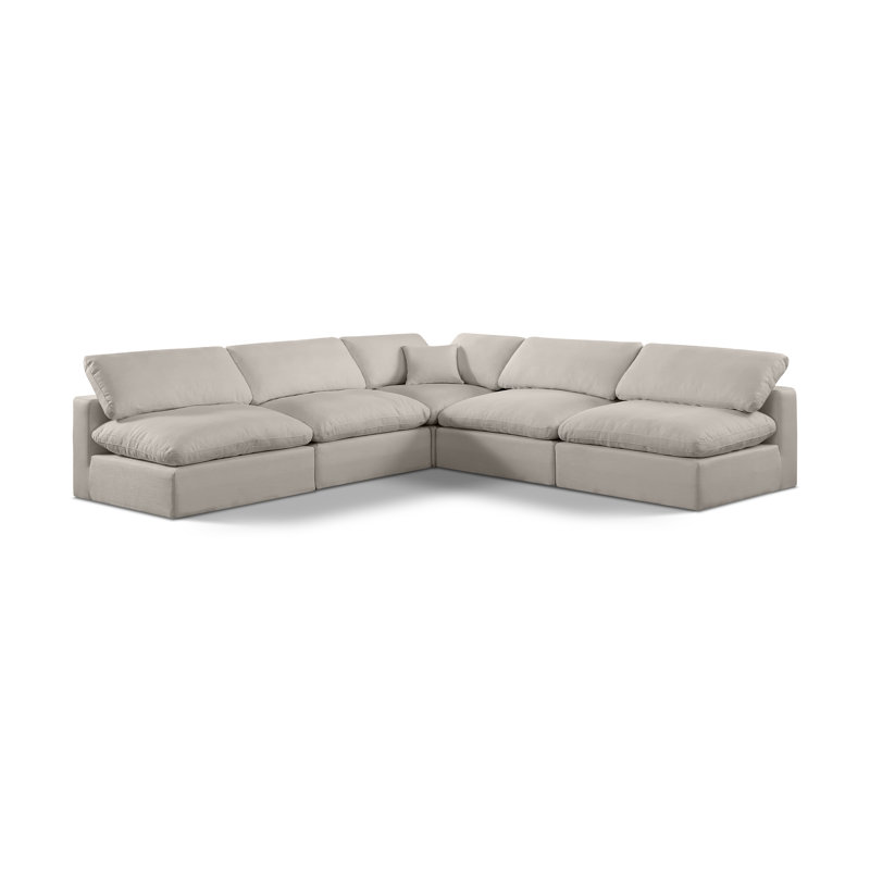 Ismayil Upholstered L-Shaped Sectional Reversible, Beige Linen Textured Fabric