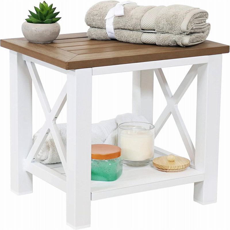 Aidden 16.75" x 12.5" x 17.25" Bathroom Shower Bench with Storage Shelf