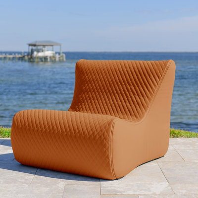 Big Joe Solvana Lounge Chair, Outdoor Weather-Resistant Cool Touch Silicone Stitched Leather, Link Chair, Honey Sand