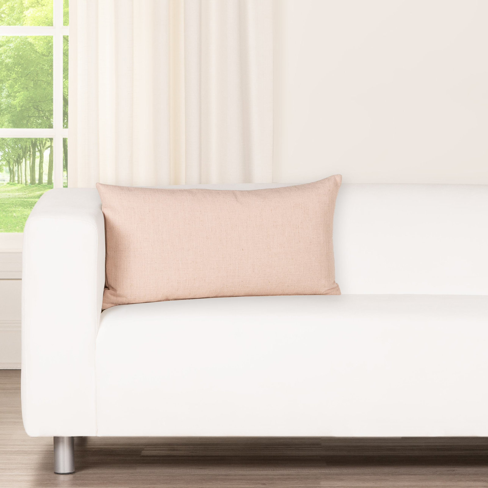 Indy Faux Linen Accent Pillow, Feather, Pink, Rectangle 12"H x 21"W